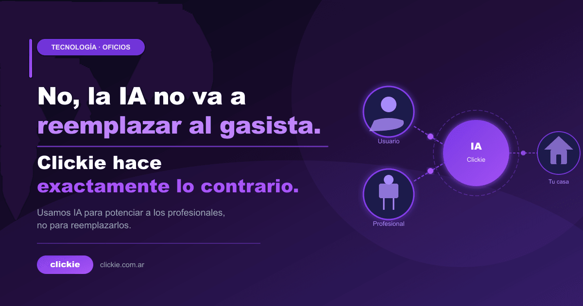 No, la IA no va a reemplazar al gasista. Clickie hace exactamente lo contrario.